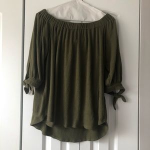 ABERCROMBIE AND FITCH OLIVE GREEN OFF THE SHOULDER